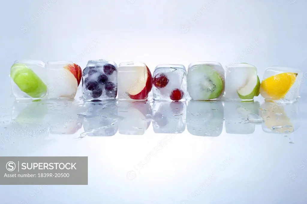 Frozen Fruit on White Background