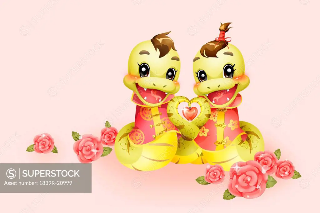 Cartoon snake in love for Chinese year of snake