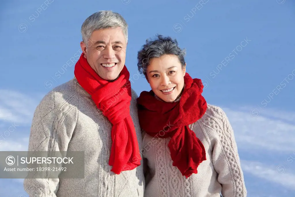 Portrait of senior couple in winter
