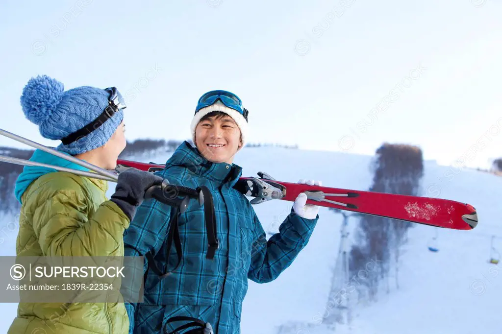 Young people going for skiing