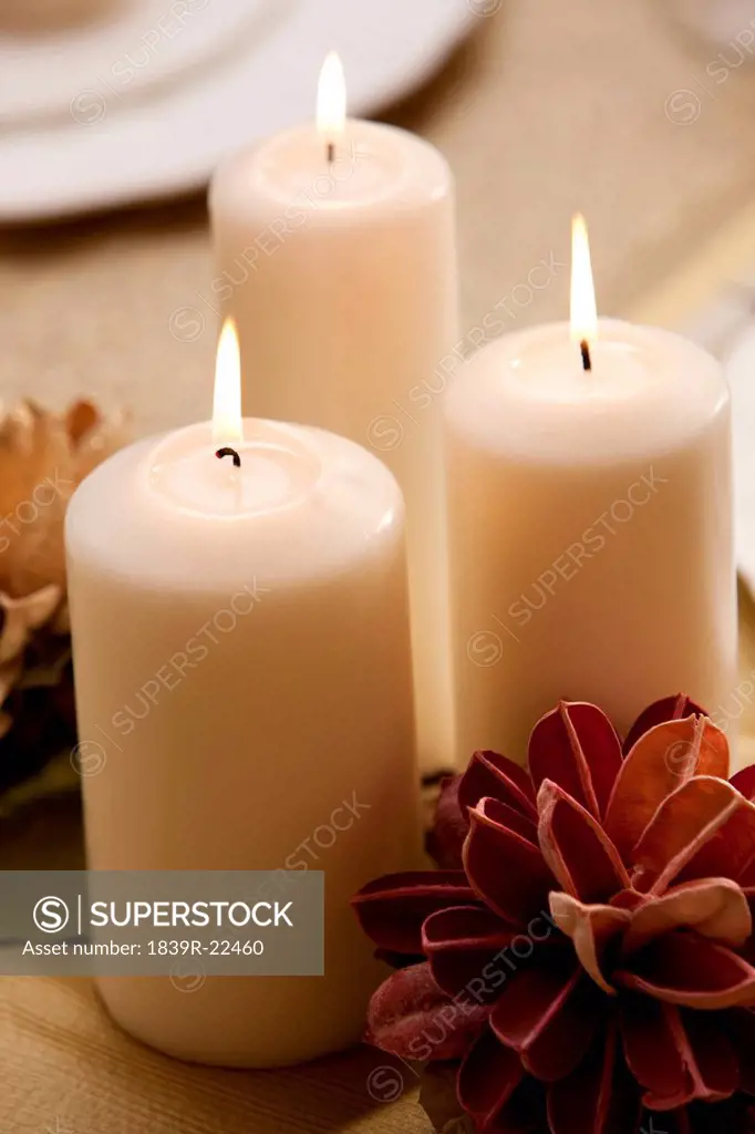 White candles on table