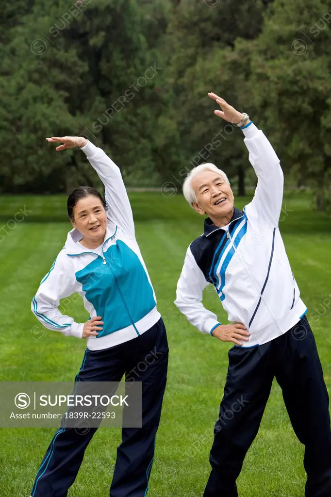 Senior Couple Stretching in a Park