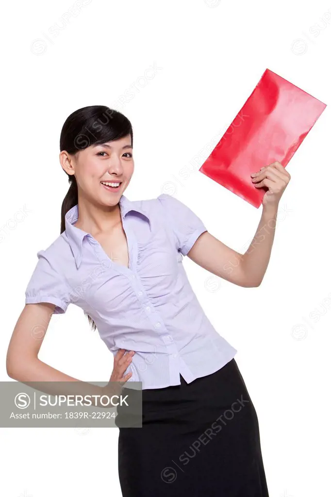 Portrait of a Businesswoman Holding Chinese New Year Envelopes