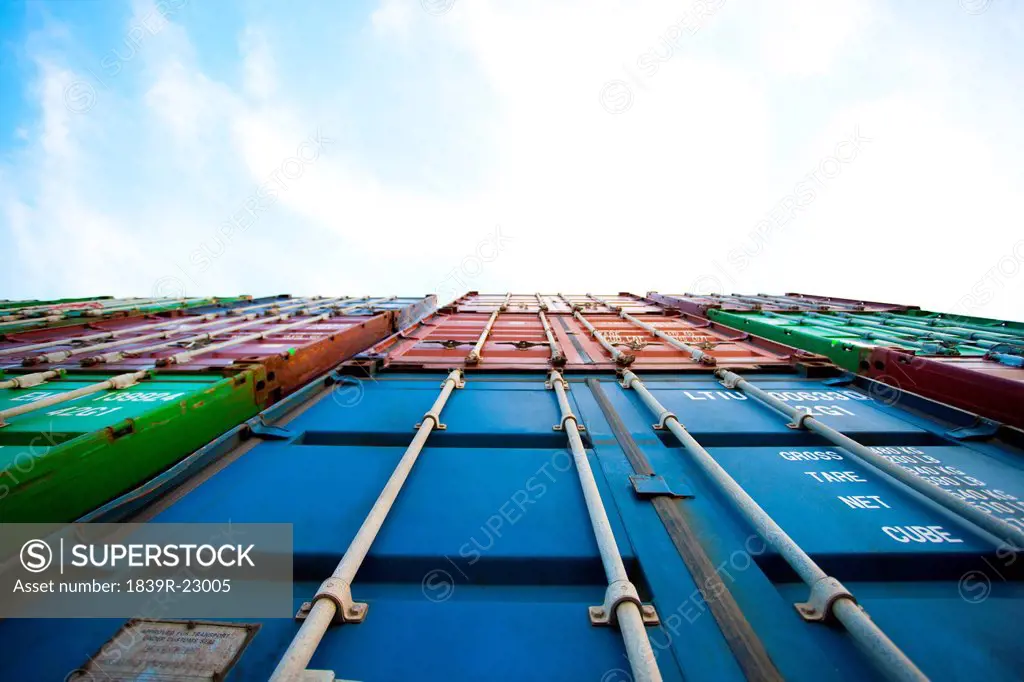 Multi_colored stack of cargo containers