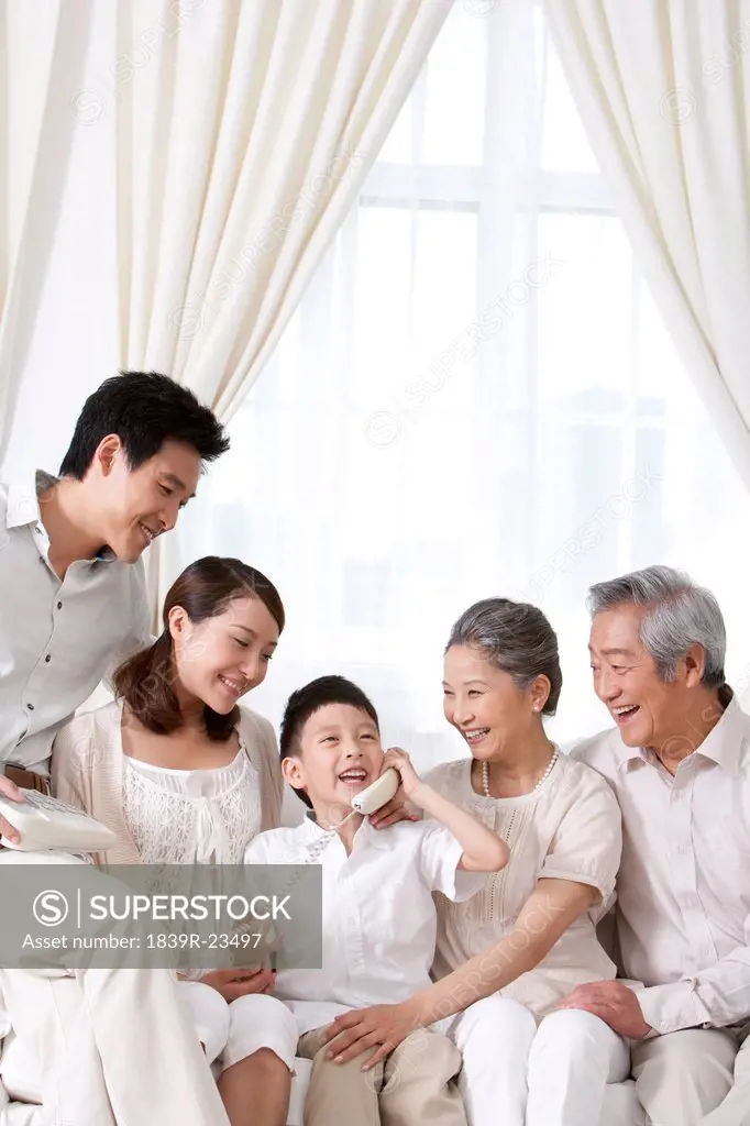 Happy Family On the Phone