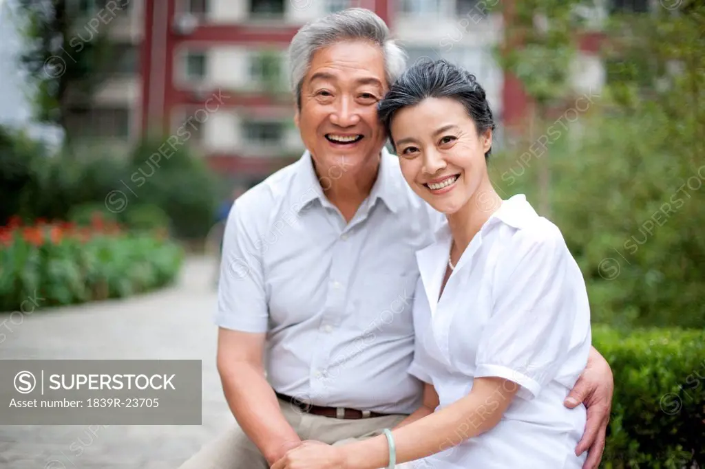 Senior Chinese couple in a park