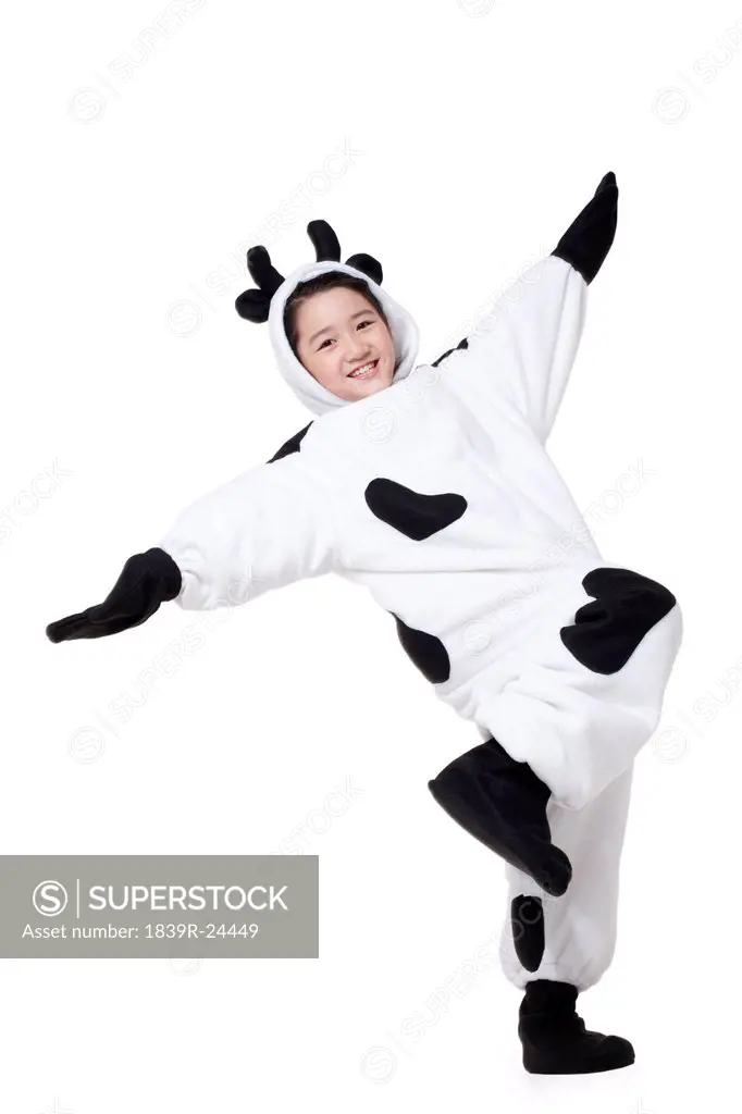 Girl Playing In a Cow Costume