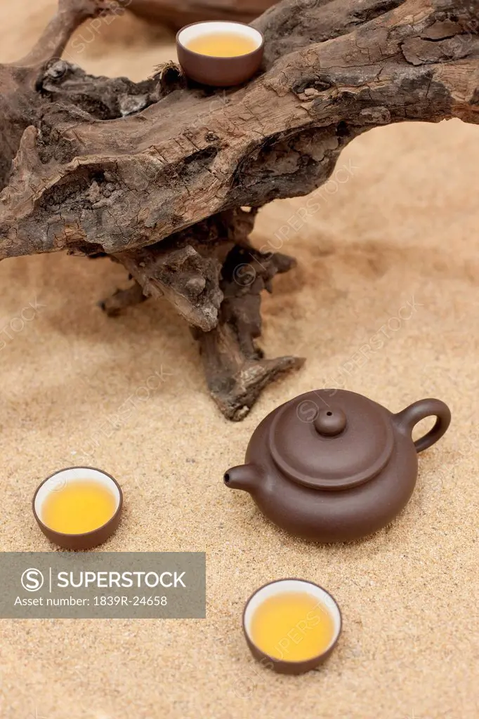 Tea set and dry branch