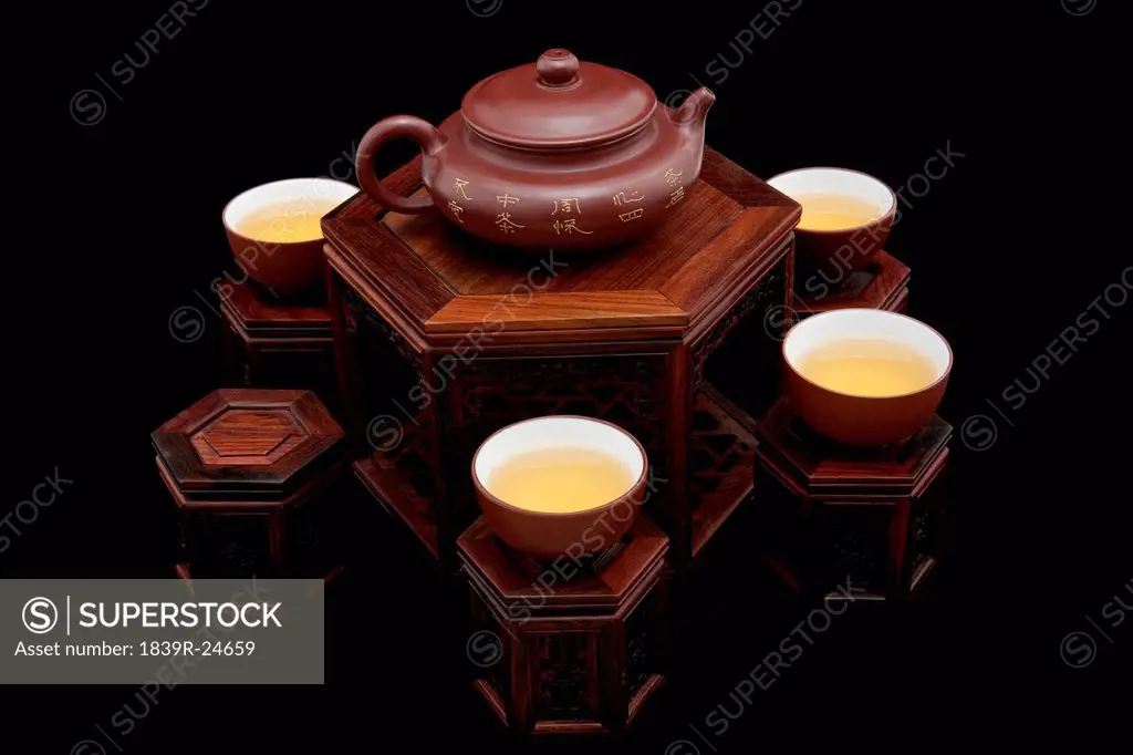 Close_up of traditional tea set