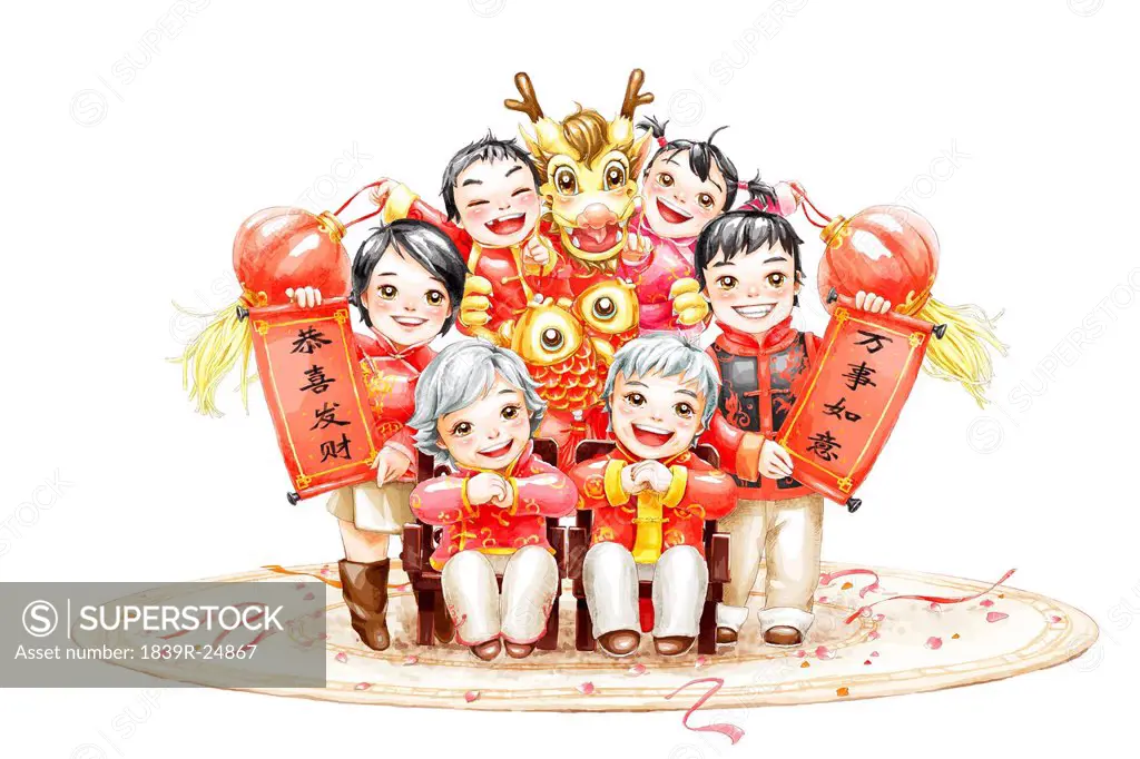 Family portrait of a family celebrating Chinese New Year