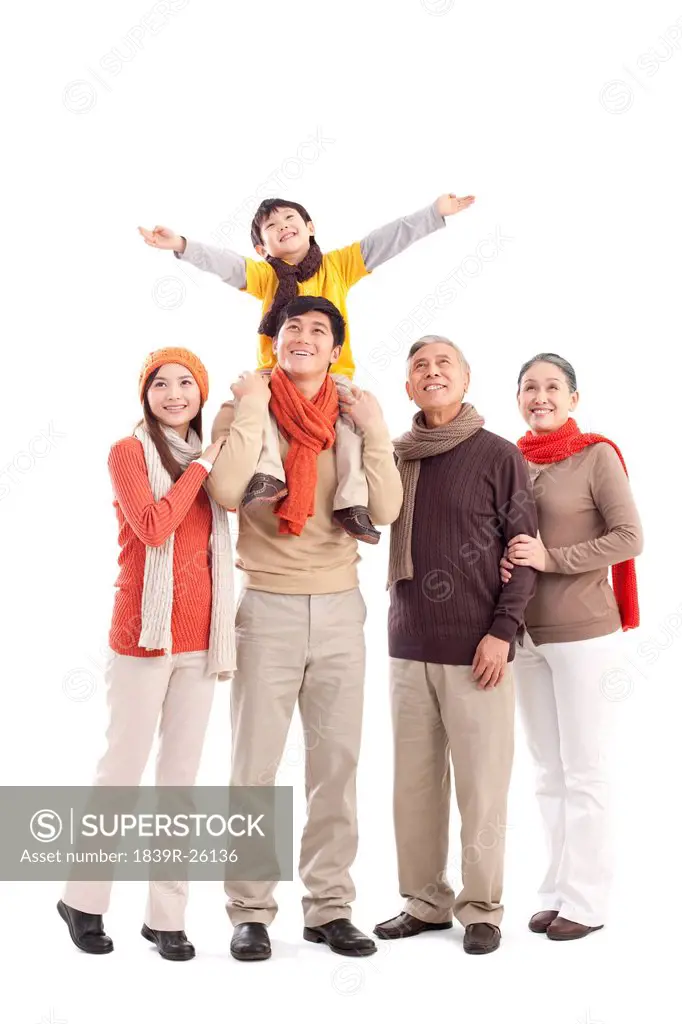 Happy family looking afar