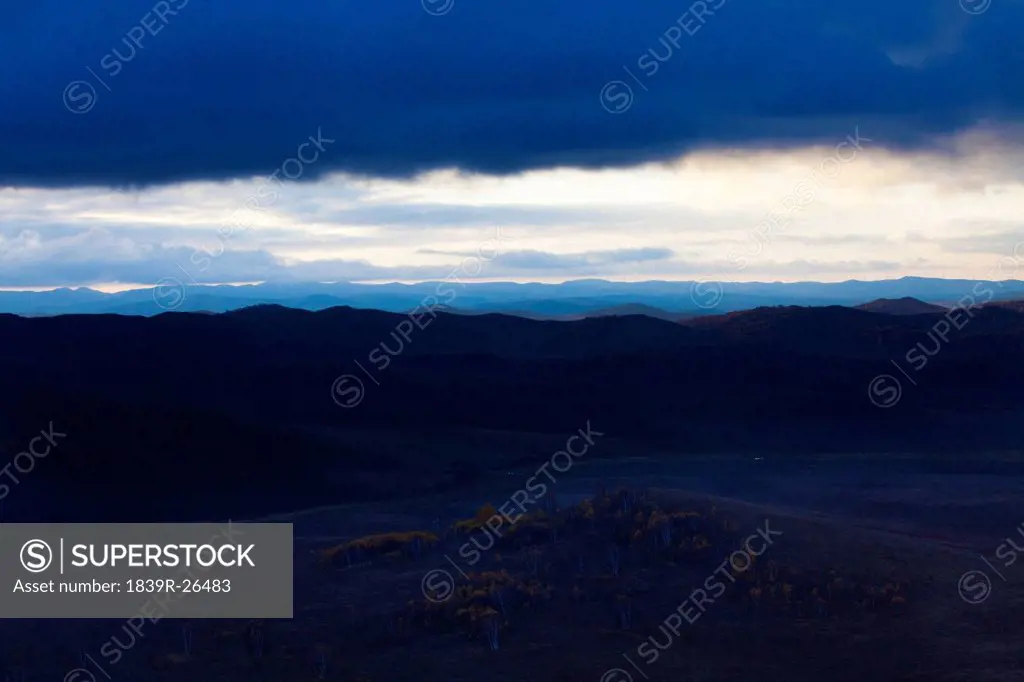 View of mountains at dawn