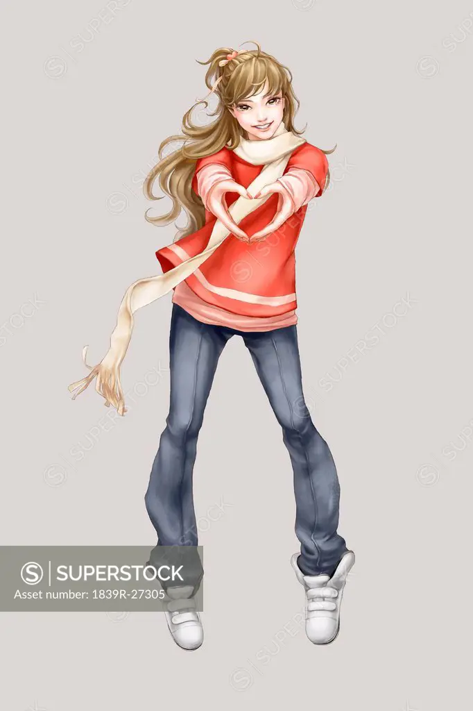 Young girl making a heart_shaped gesture