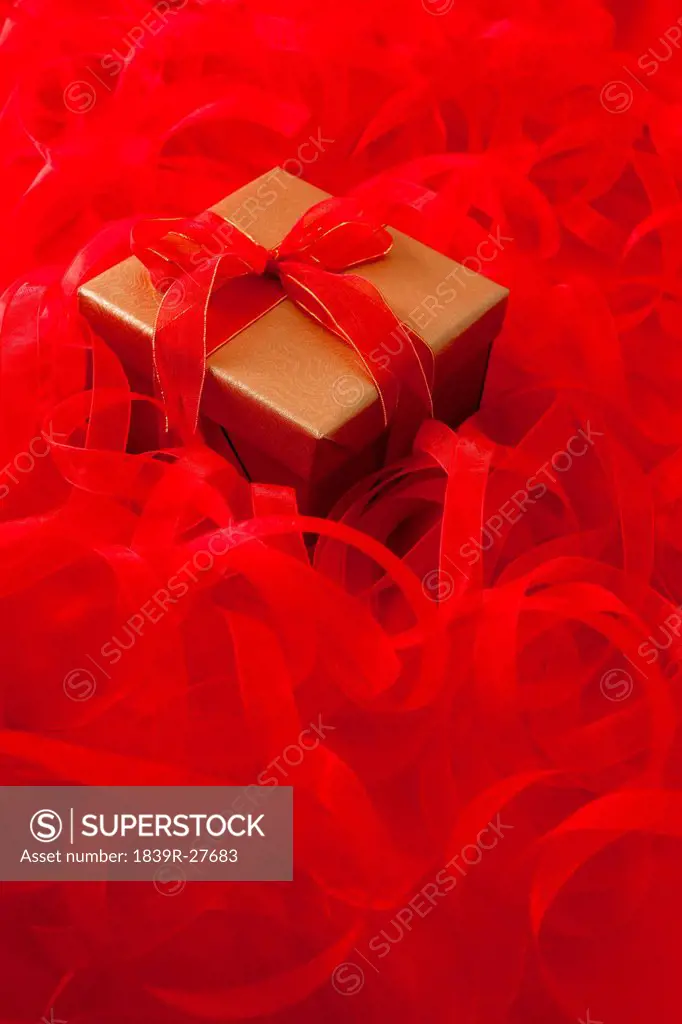 Present with red ribbon full frame