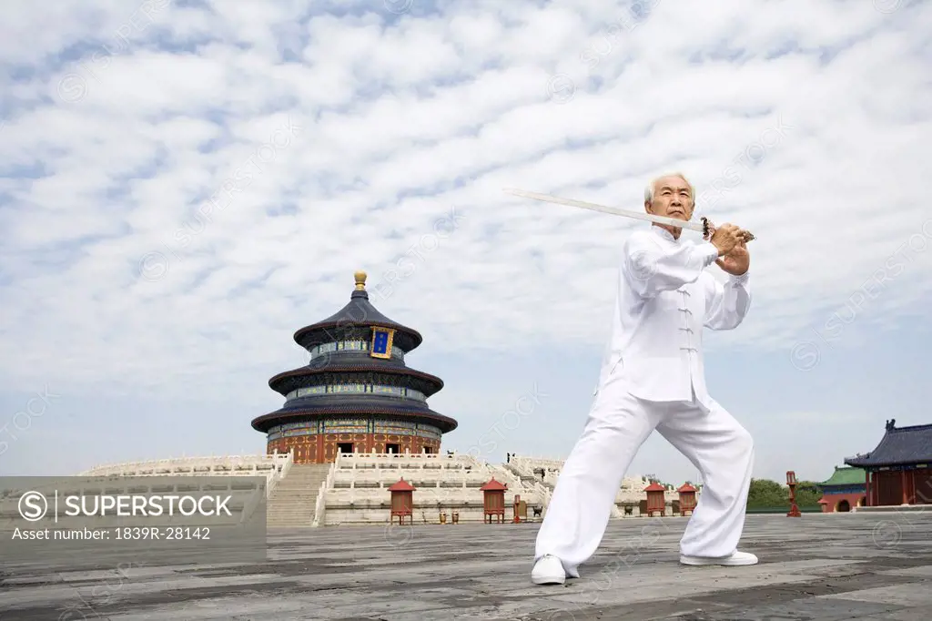 Senior Man Practicing Sword, Temple of Heaven