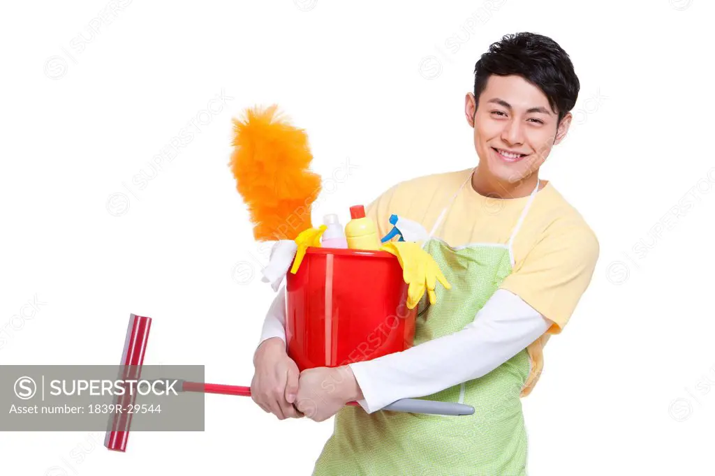 Young man with Cleaning Product