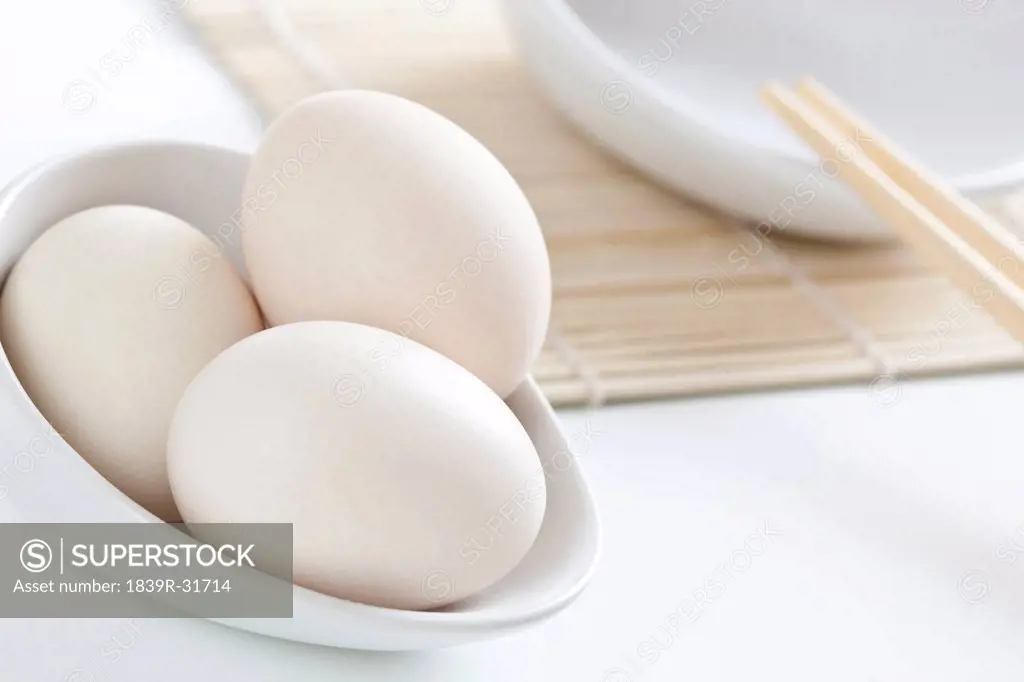 Three eggs in a bowl
