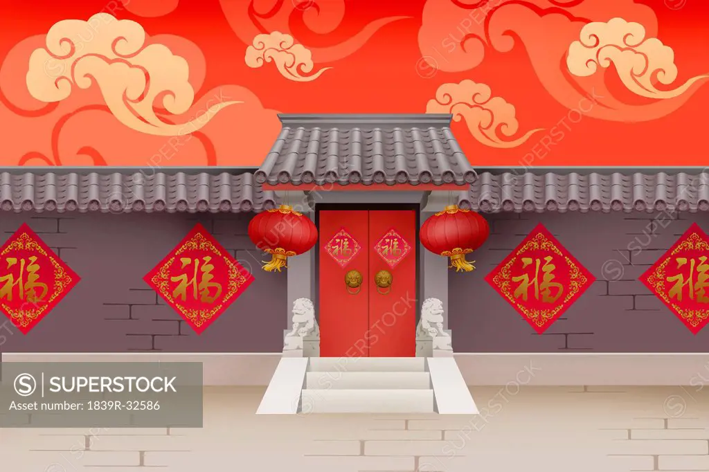 Chinese courtyard in new year