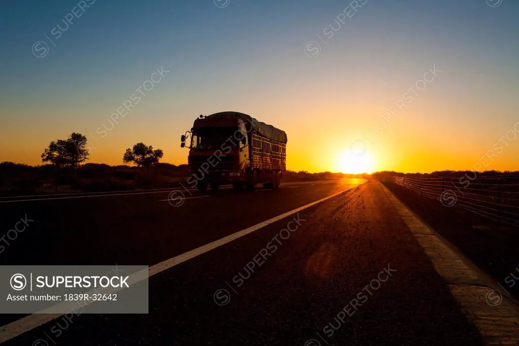 Truck on highway in Inner Mongolia province, China