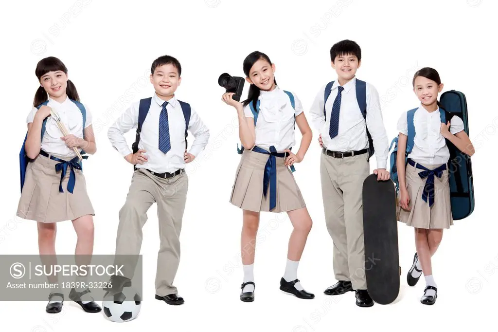 Happy schoolchildren and their leisure interests