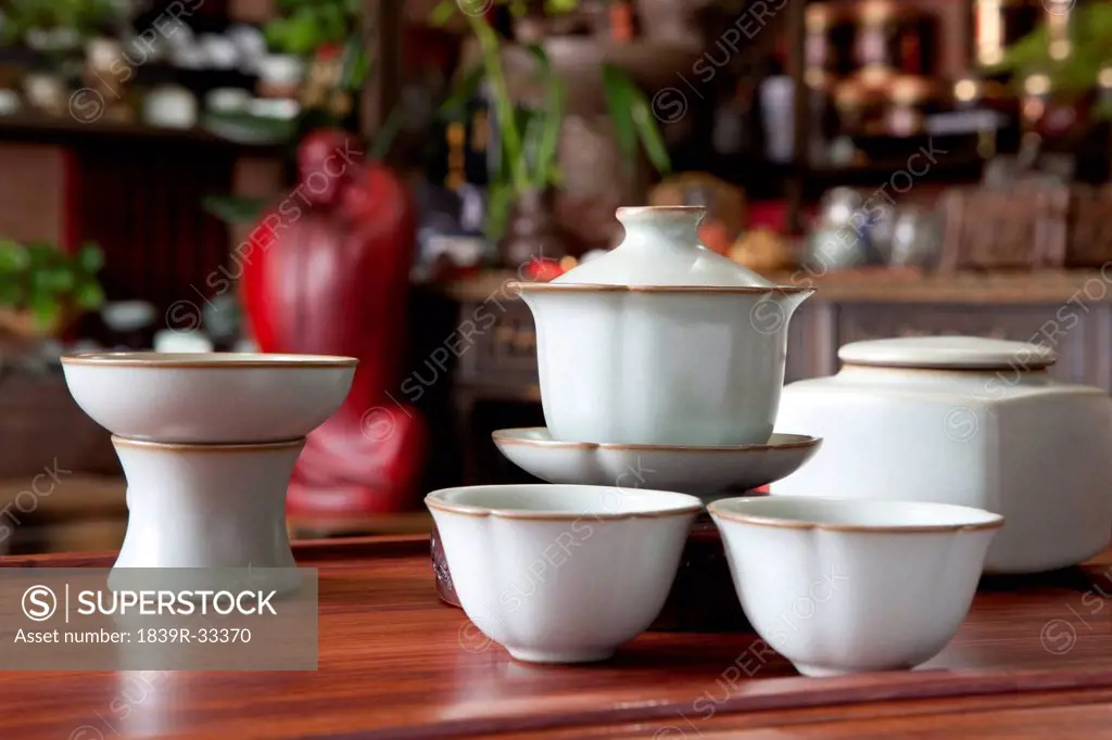 Close up of traditional Chinese tea set