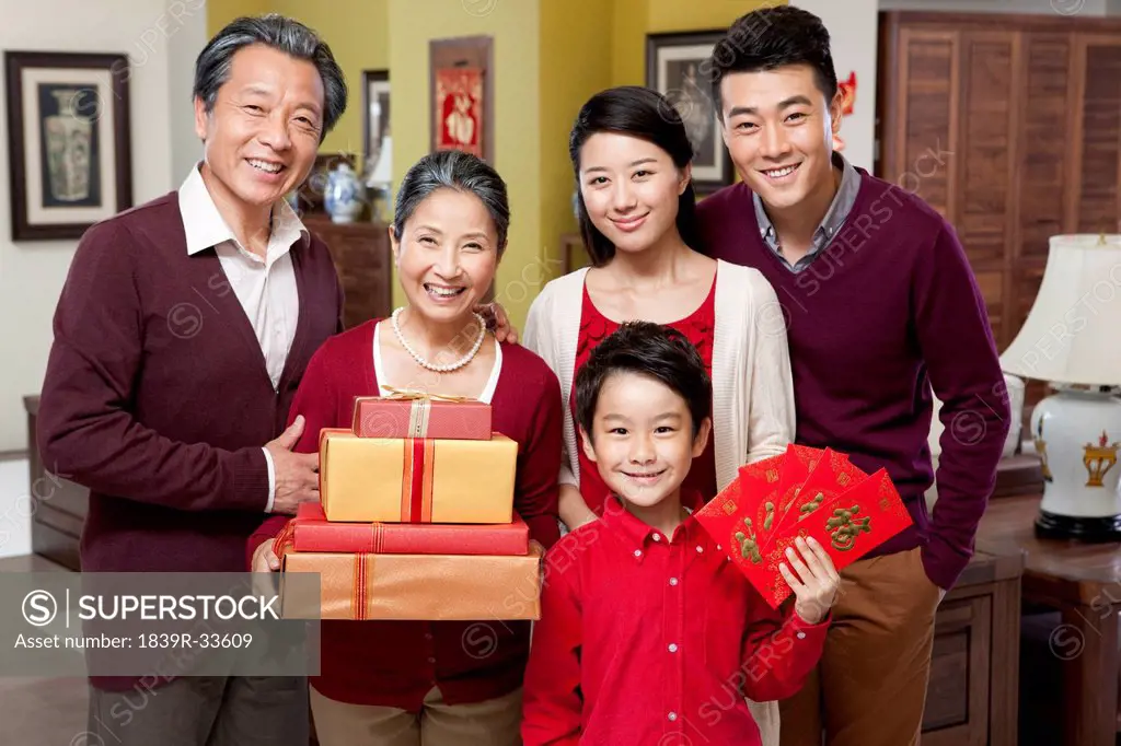 Happy family celebrating Chinese New Year