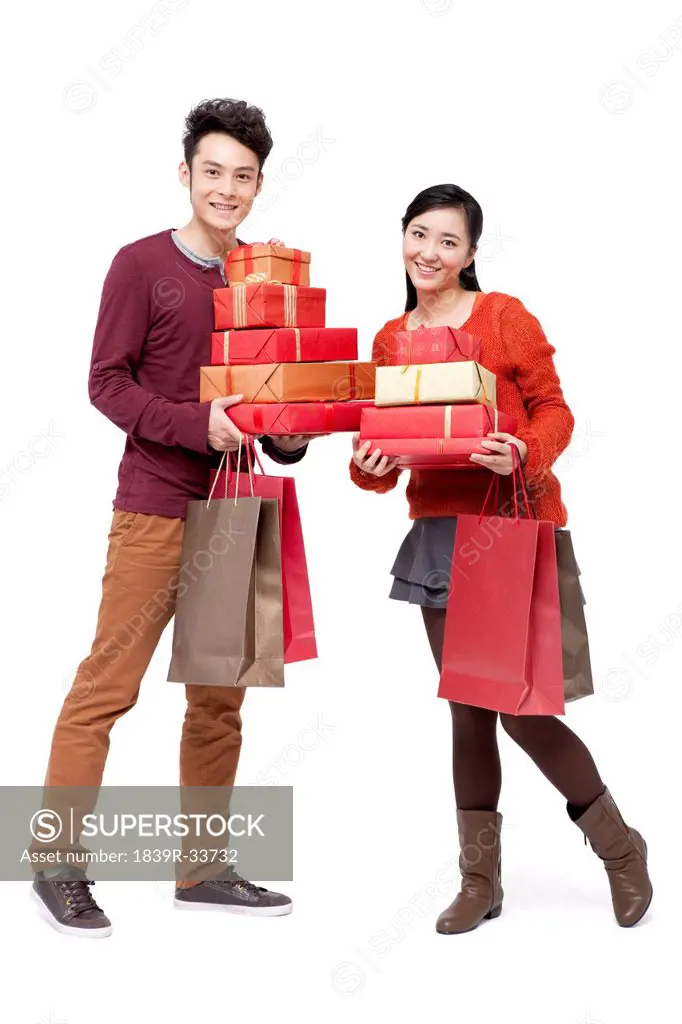 Intimate young couple shopping for Chinese New Year