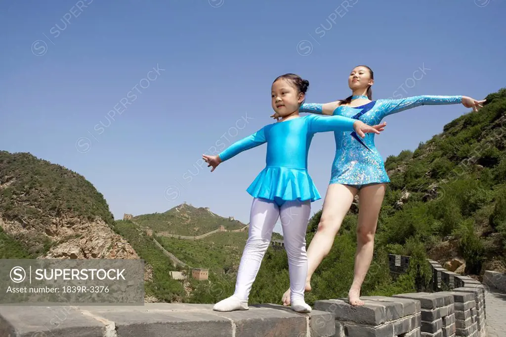 Gymnasts Practicing On The Great Wall Of China