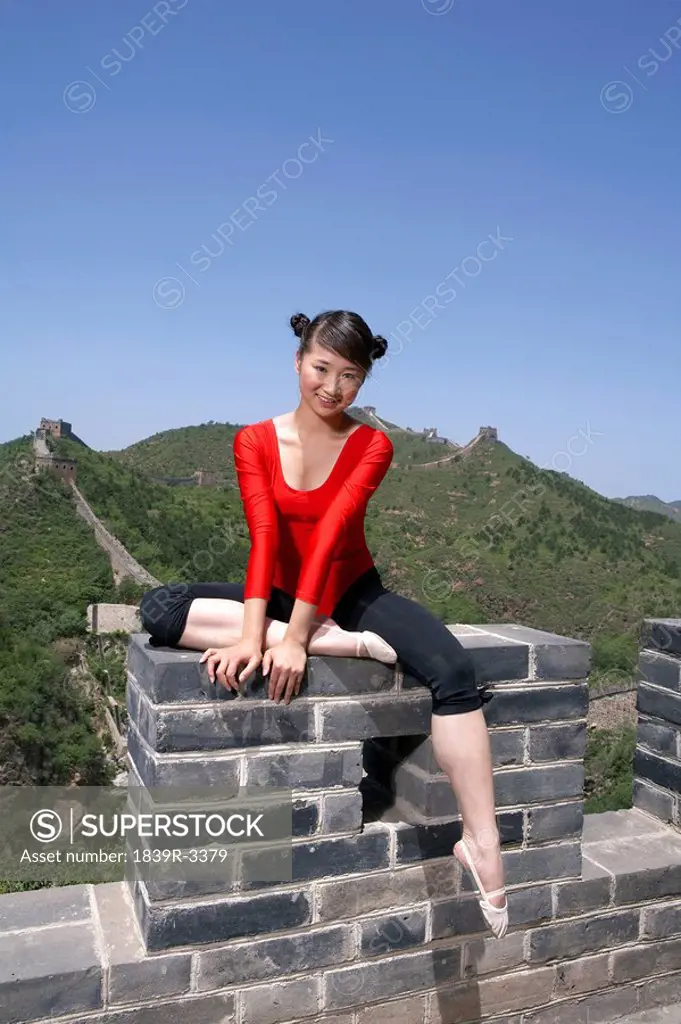 Portrait Of Gymnast On The Great Wall Of China