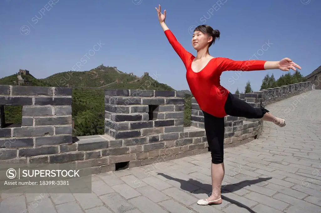 Portrait Of Gymnast On The Great Wall Of China