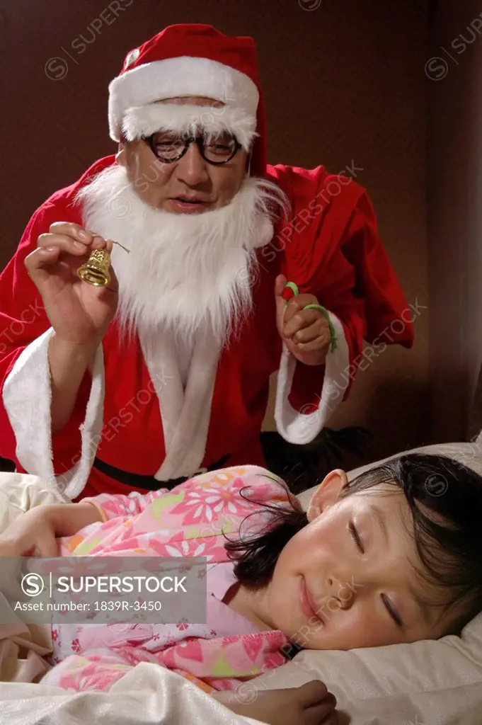 Santa Claus Surprising Little Girl