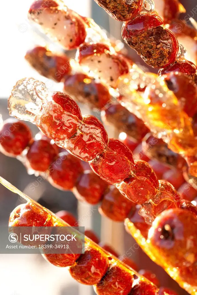 Chinese traditional food sugarcoated haws on a stick