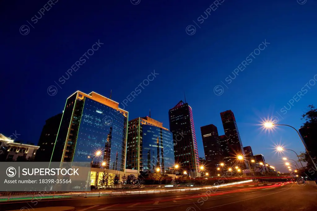 Night view of central business district, Beijing