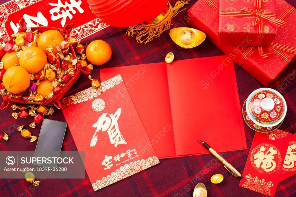 Chinese traditional items and smart phone for Chinese New Year