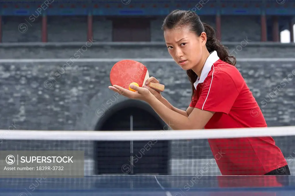 Ping Pong Player About To Start A Match