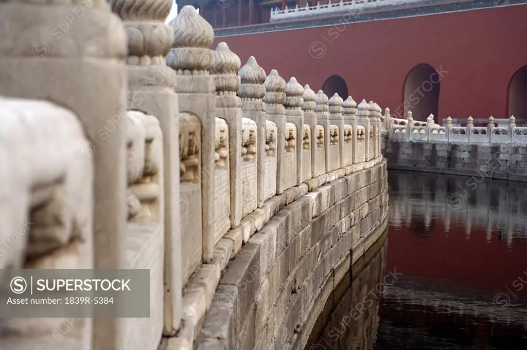 Stone Balustrades Along A River In The Forbidden City In Beijing