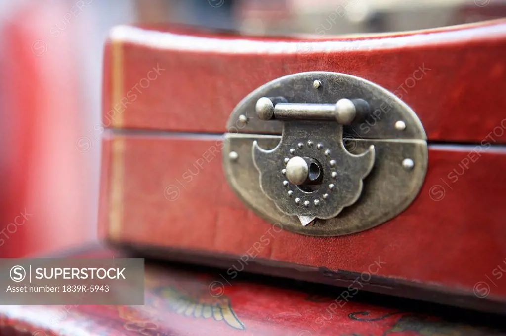 Close Up Of Antique Latch Of Wooden Box