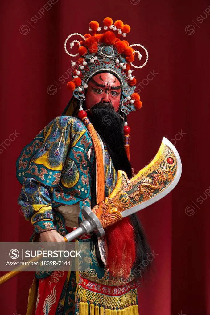 Guang Gong, Ancient Chinese General in Beijing Opera Costume, Represents Protection and Wealth
