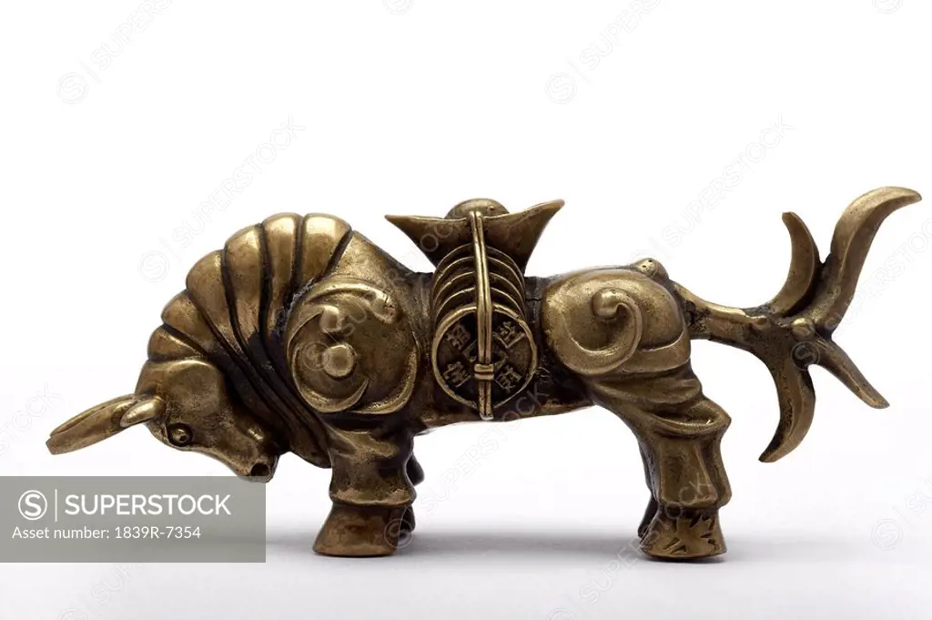 A bronze bull _ representing luck and wealth
