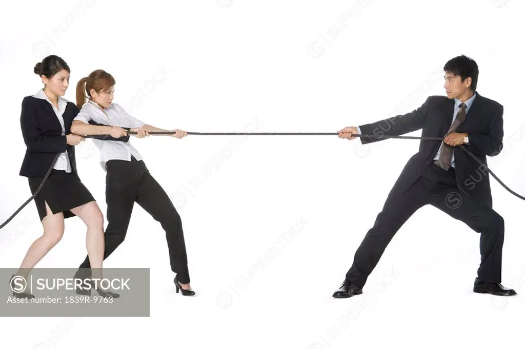 Businessmen pulling rope
