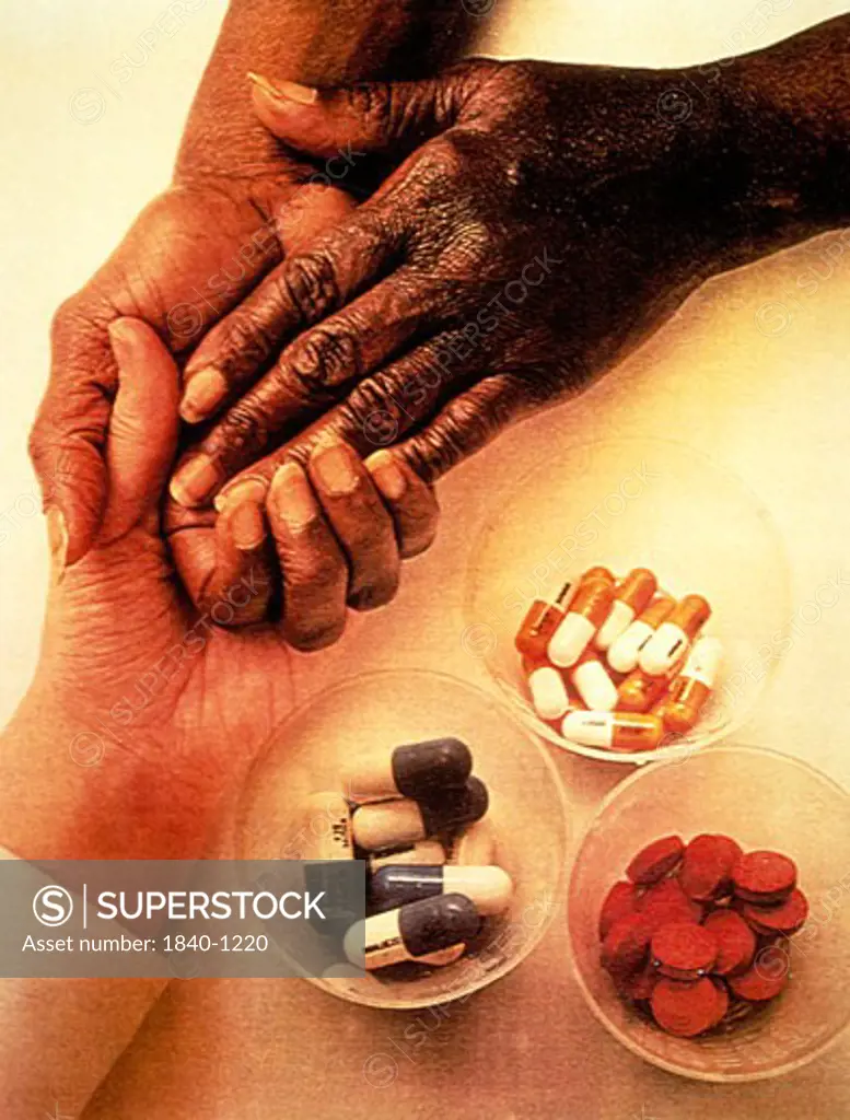 Senior hands with medications