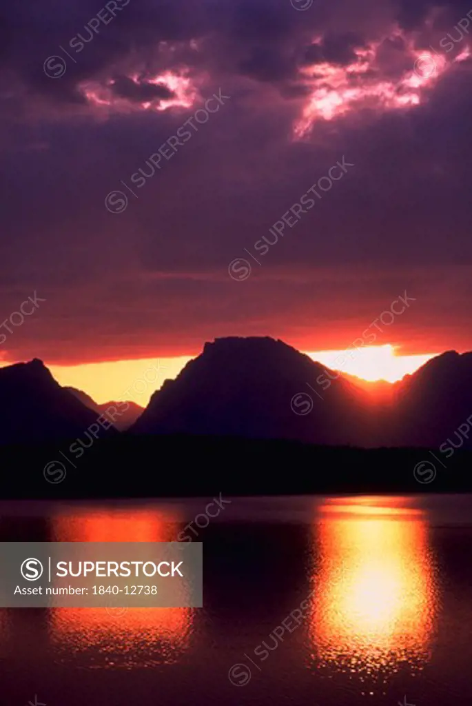 Copyright James Kay.  Sunset over Mount Moran and Jackson lake in Grand Teton National Park.  We have extensive files of many of the national parks in the western U.S.