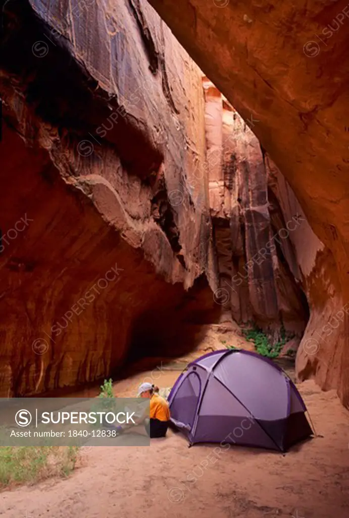 Camping in Paria Canyon in the Vermilion Cliffs Paria Canyon Wilderness, Arizona.