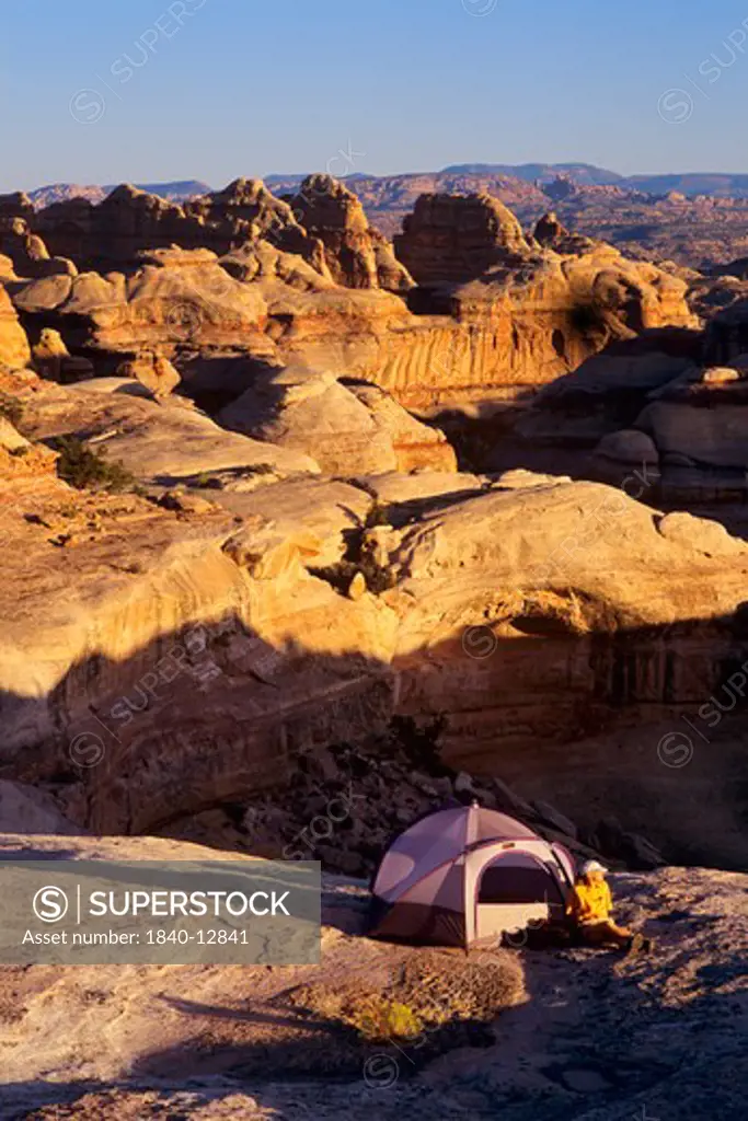 Camping in the Fins section in the Maze District in Canyonlands National Park, Utah.