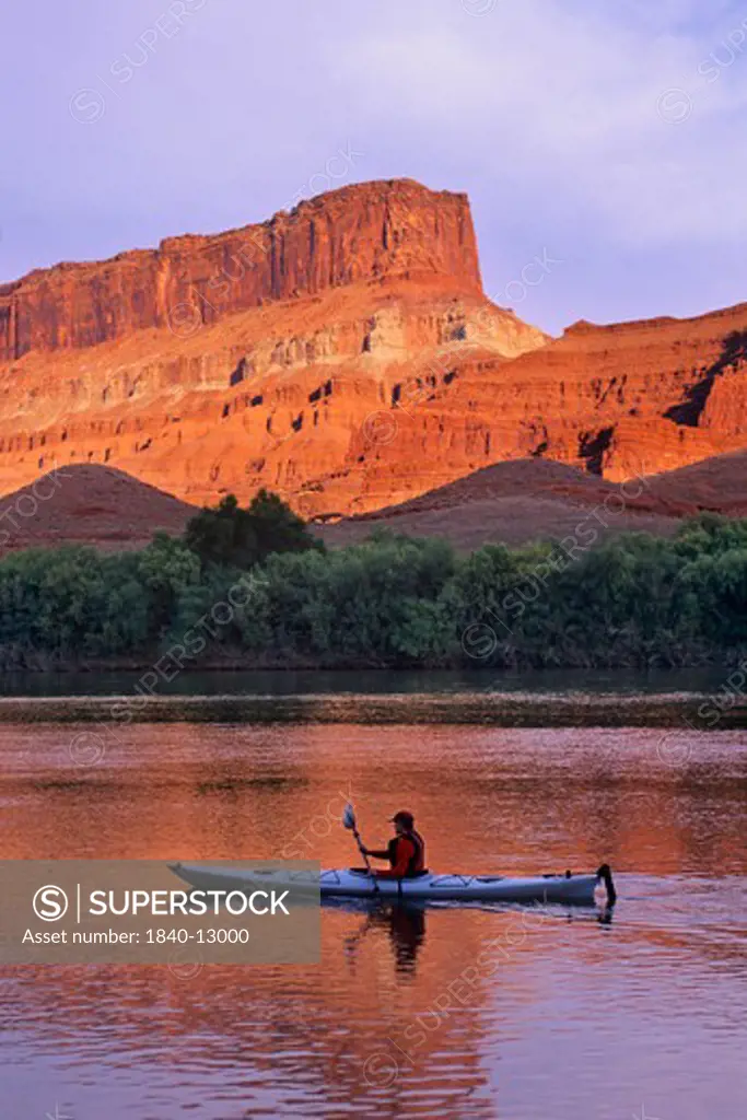 Kayaking below Hatch Point on the Colorado River downstream of the town of Moab, Utah.