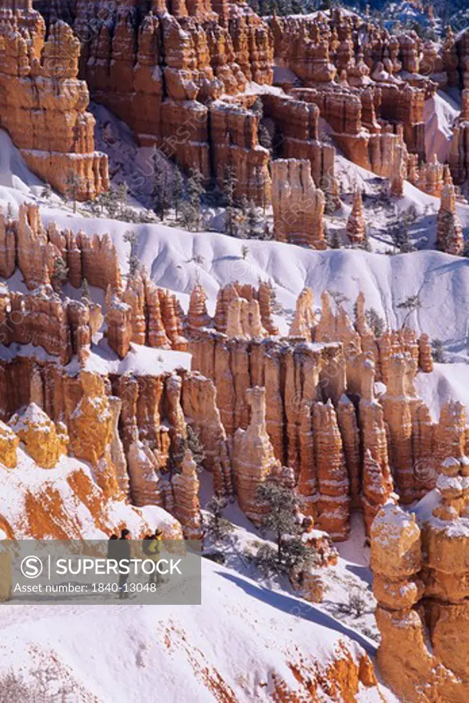 Snow shoeing below Sunset Point in Bryce Canyon National Park, Utah.