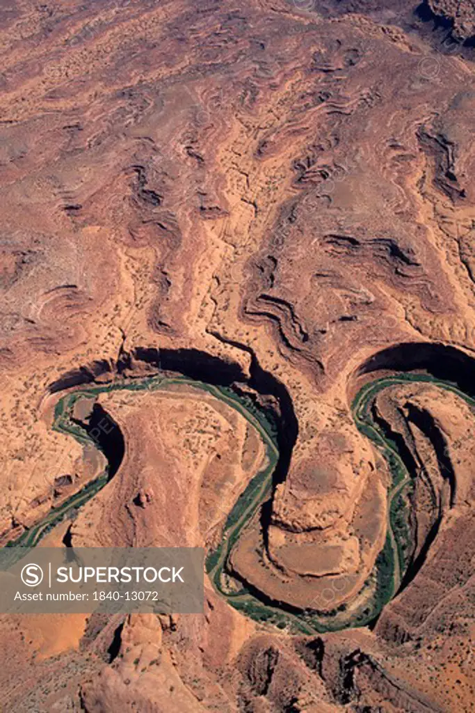 Aerial view of the Escalante River downstream of 25 Mile Wash in Glen Canyon National Recreation Area, Utah.