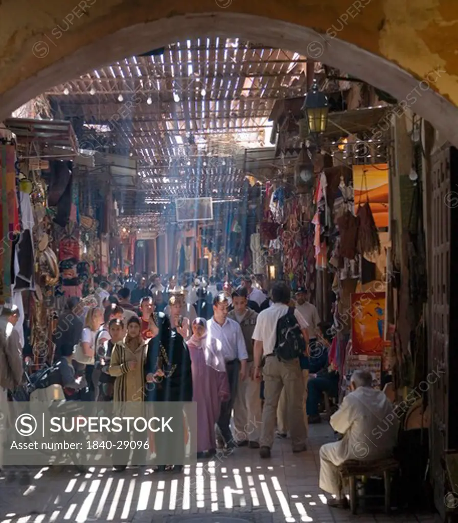 The Souks near to Jemaa El Fna Square in Marrakech . Morocco