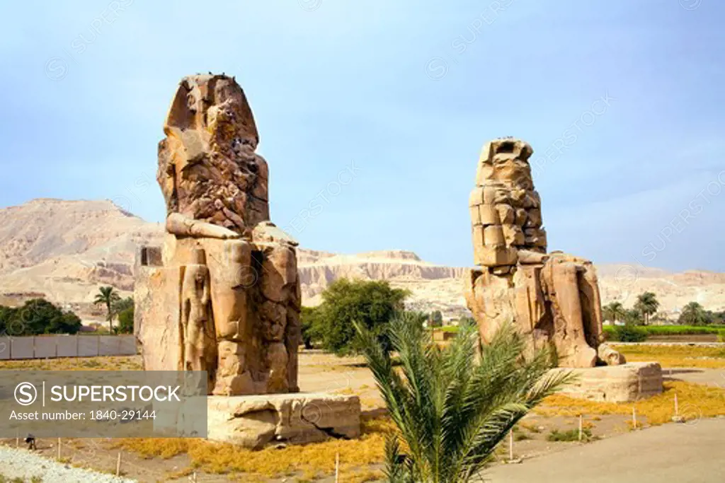 The Colossi of Memnon at the west bank in Luxor Egypt.