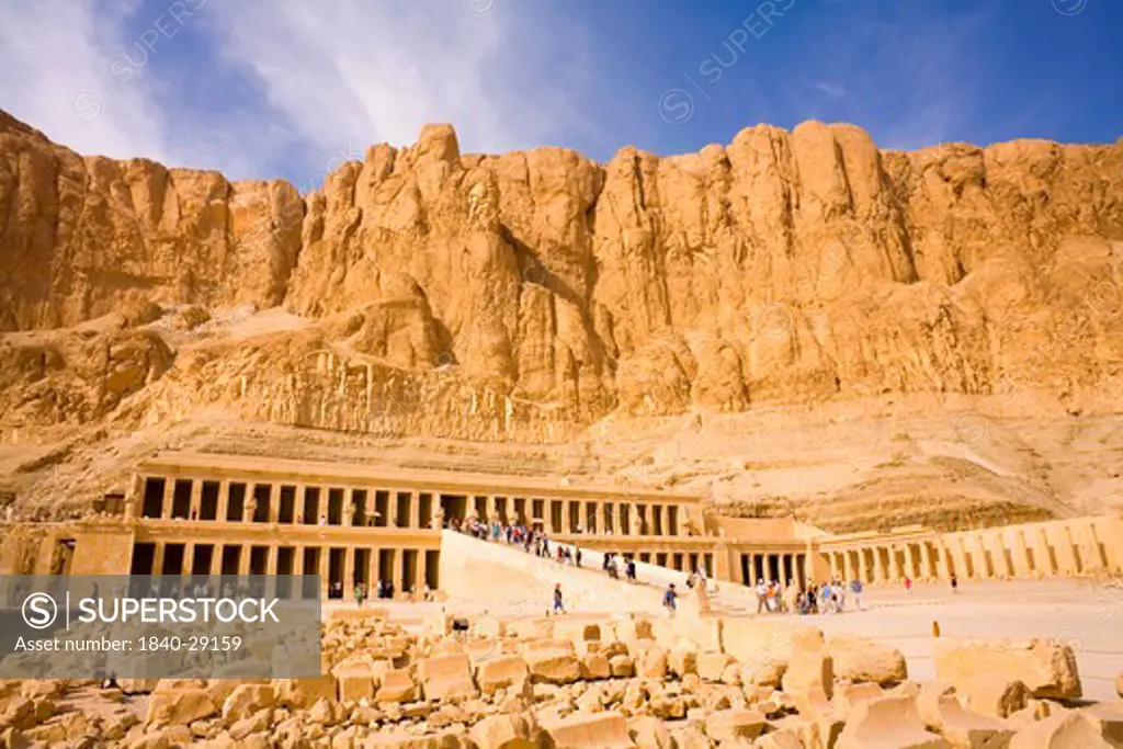 Hatshepsut's Temple of Deir Al Bahari on the West Bank at Luxor in Egypt.